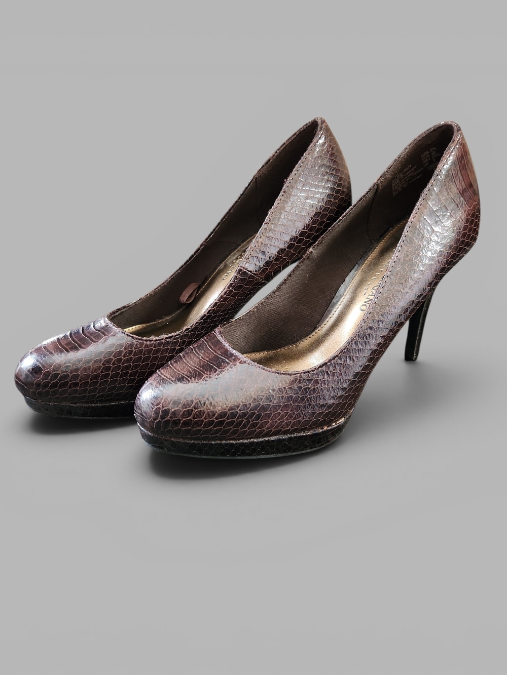 Christian Siriano Brown Snake-Embossed High Heel Pumps